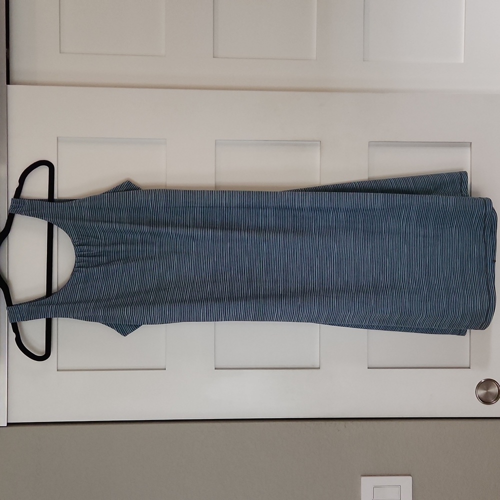 Prana Dress Open Back Size XL Teal and Gray Stripe